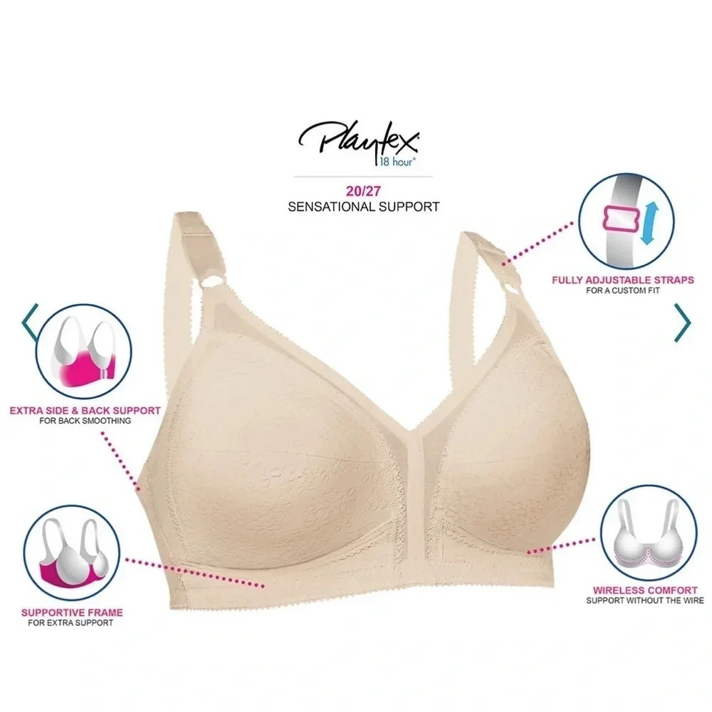 Playtex 18 Hour 20/27 Wirefree New • PLUS • Beige/Nude